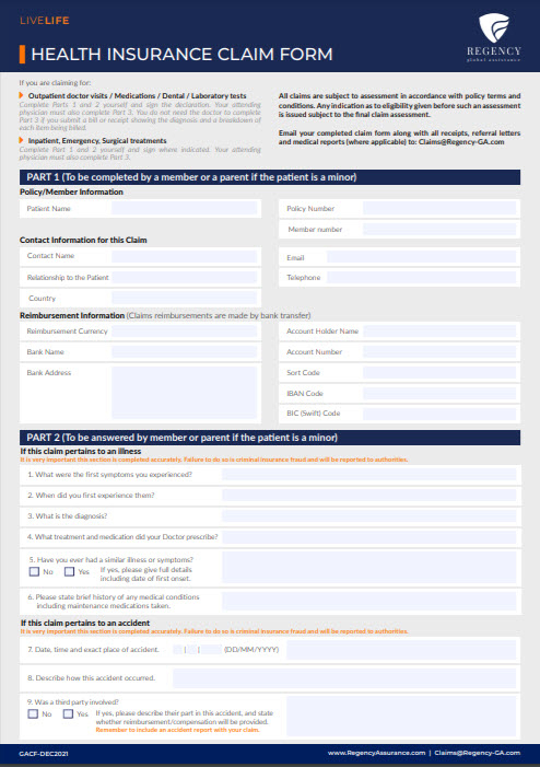 Claim Form Regency Global Assistance